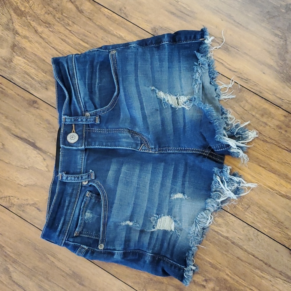 Express Mid Rise Distressed Denim Cutoff Shorts 0